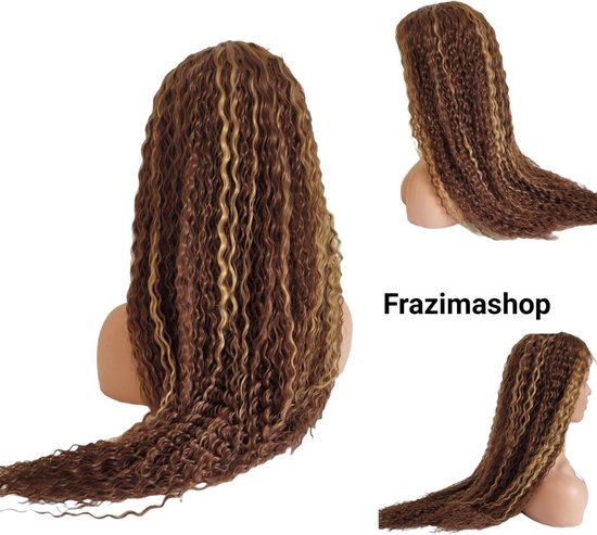 Frazimashop - Perruque à reflets résistants à la chaleur - Perruques Perruque ondulée profonde pour femme - 30 pouces Faits saillants de Luxe 13x1 T - Perruque avant en dentelle