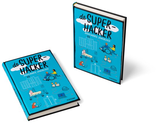 Twee exemplaren van het boek "De superhacker" op een witte achtergrond.