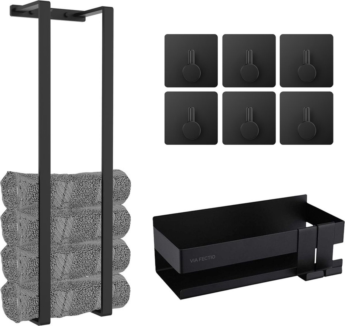 Badkamer accessoireset 3 delig - Zwart - Handdoekrek - Handdoekhaakjes - Wandrek - Luxe Badkamerset