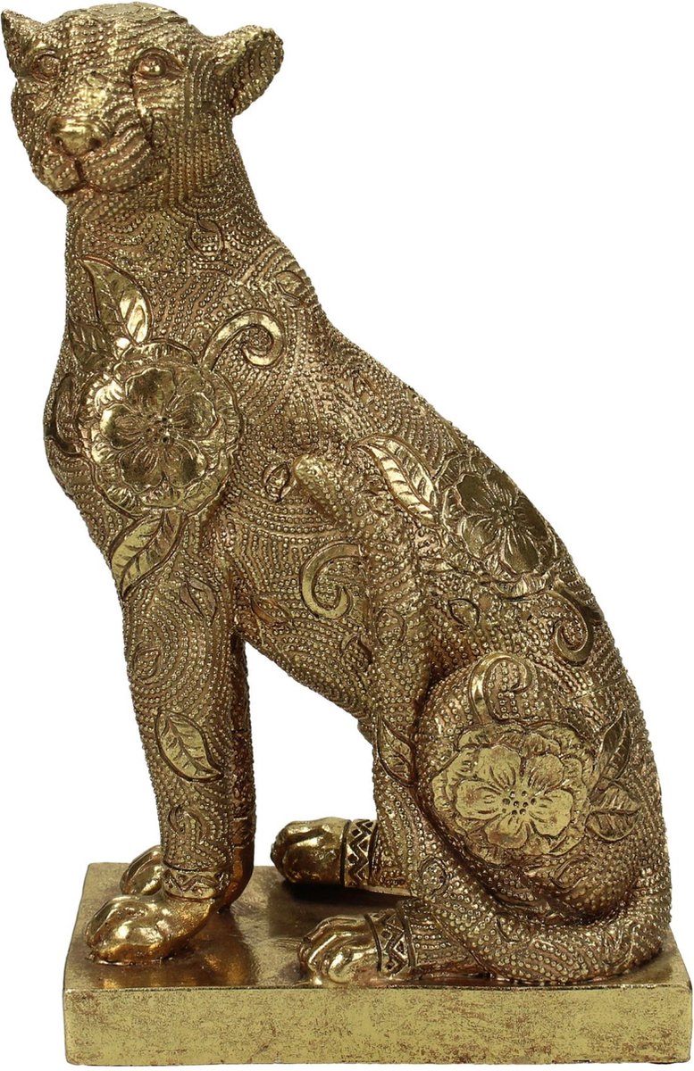 Ornament luipaard - Polyresin - Goud - 13x8.5x20.5cm - Oranament - Decoratief figuur - Decoratie - Dieren - Luipaard goud - Gouden luipaard - Oranment luipaard - Beeld luipaard - La Florista - Woonaccessoires - Woondecoratie