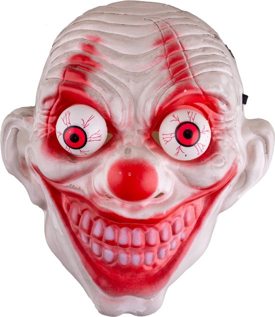 Masker Scary Clown met bewegende ogen - PVC - Volwassenen - uitpuilende ogen - Creepy horror spooktocht halloween griezel doodskop festival