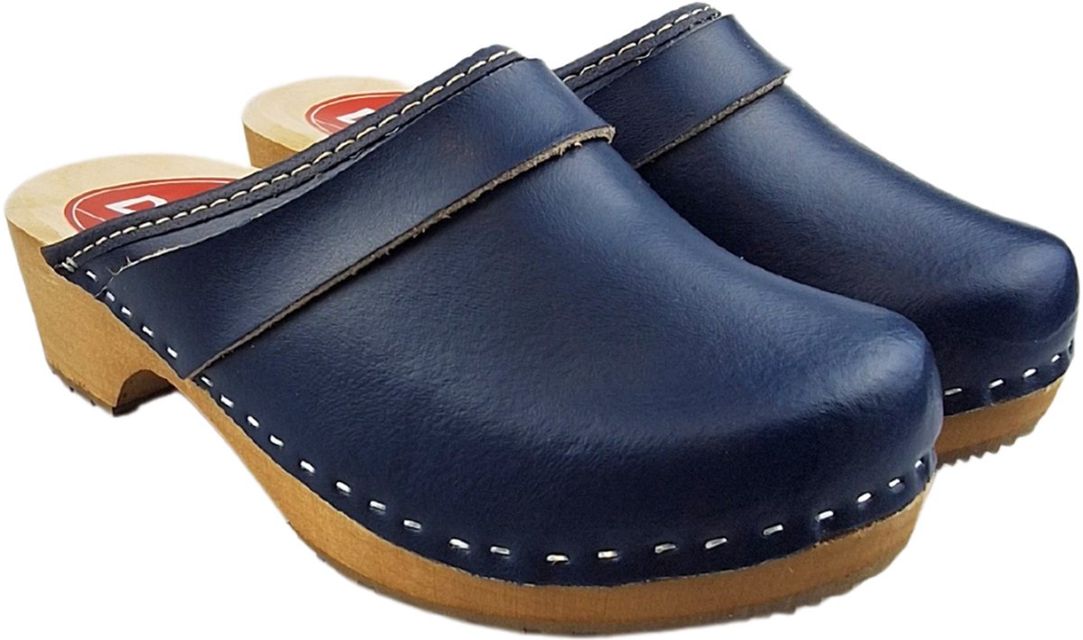 Dina Zweedse klompen - Tuinklompen - Thuisklompen - Unisex klompen - Blauw echt leder - maat 43