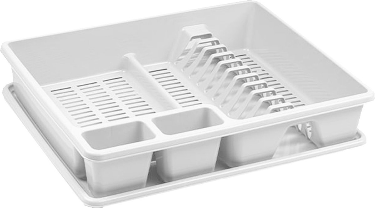 Goedkoopste Plasticforte Afwas afdruiprek - ivoor wit - kunststof - 48 x 38 x 9 cm - met lekbak - huis/camping