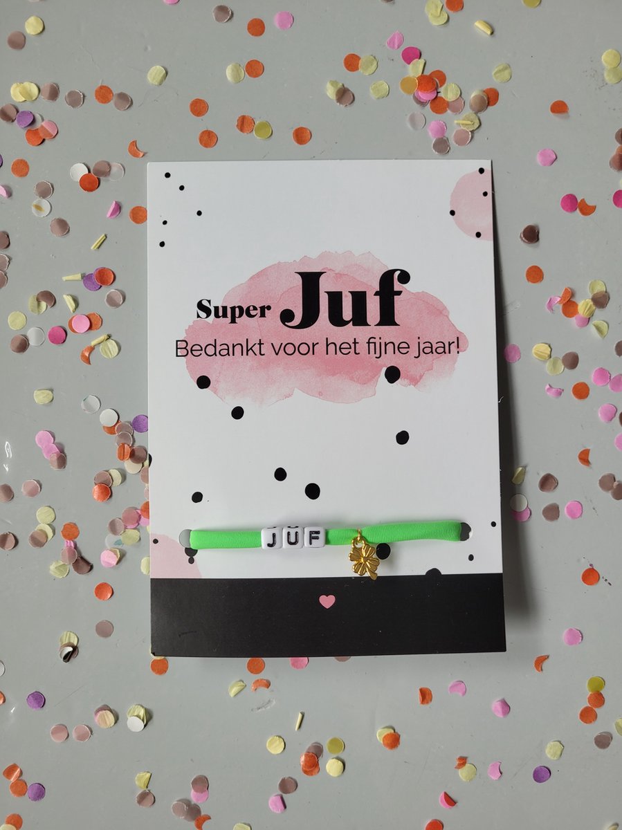 Goedkoopste Juf - leerkracht- meester - bedankje - cadeautje - geschenk - armband - ibiza style - groen - klaver