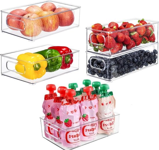 Koelkast en kast Opbergbak Stapelbare Koelkast Organizer, Koelkast Voedsel Opbergdoos Transparante Opbergdoos voor Keukenkasten en Planken