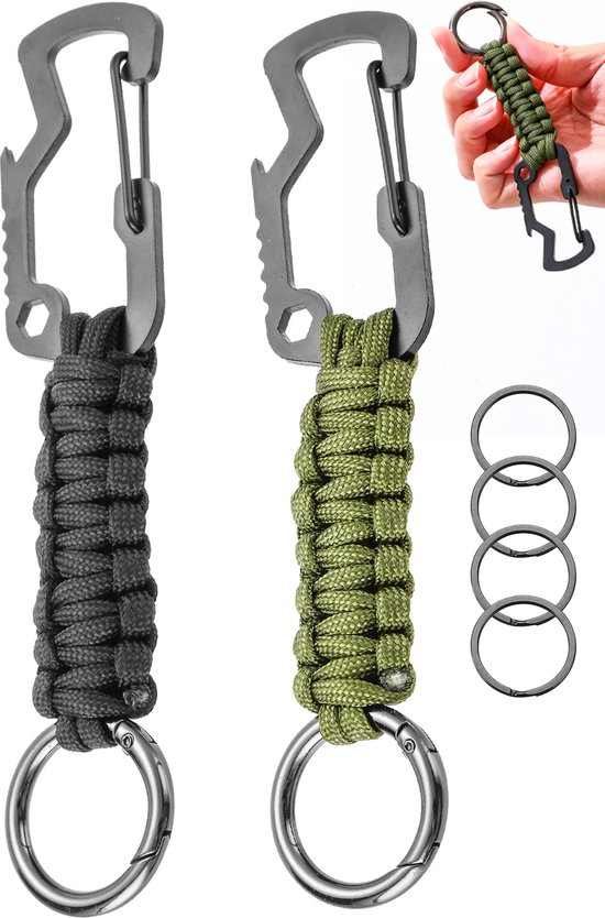 Foto: Paracord heavy duty sleutelhanger met dubbele karabijnhaken sleutelringen quick release keycord carabiner keychain sleutelkoord lanyard musketonhaak autosleutel voor volwassen mannen sleutel hanger keykoord karabijnsluiting sleutelhouder