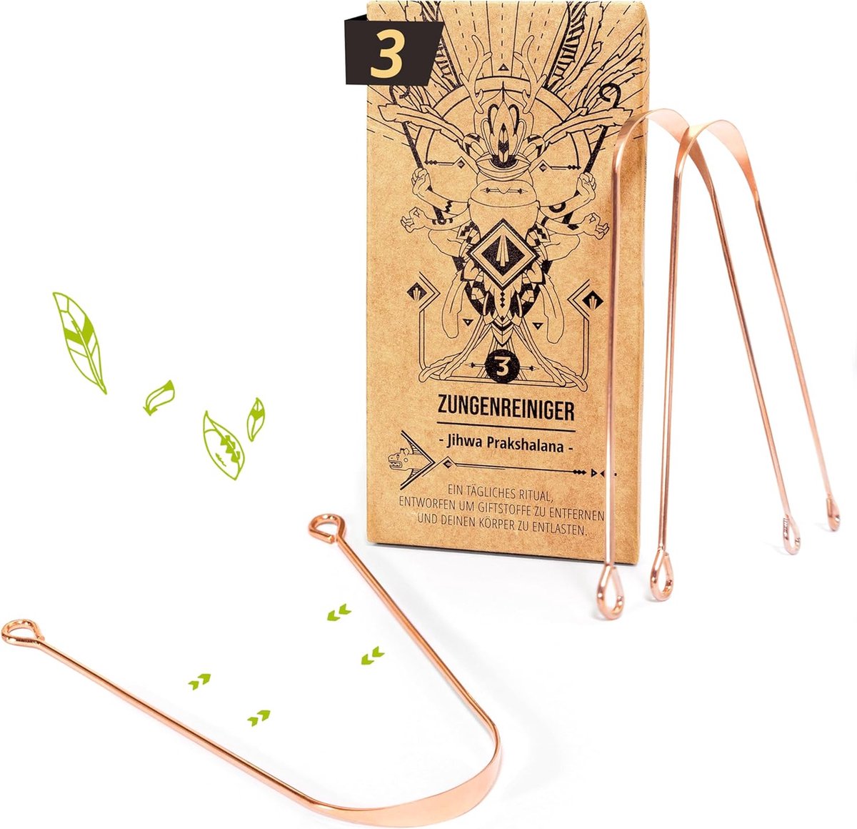 Tongreiniger Koperen tongreinigers (3 stuks) Jihwa Prakshalana Een Ayurvedisch ontgiftingsritueel met de tongschraper plasticvrije mondhygiëne