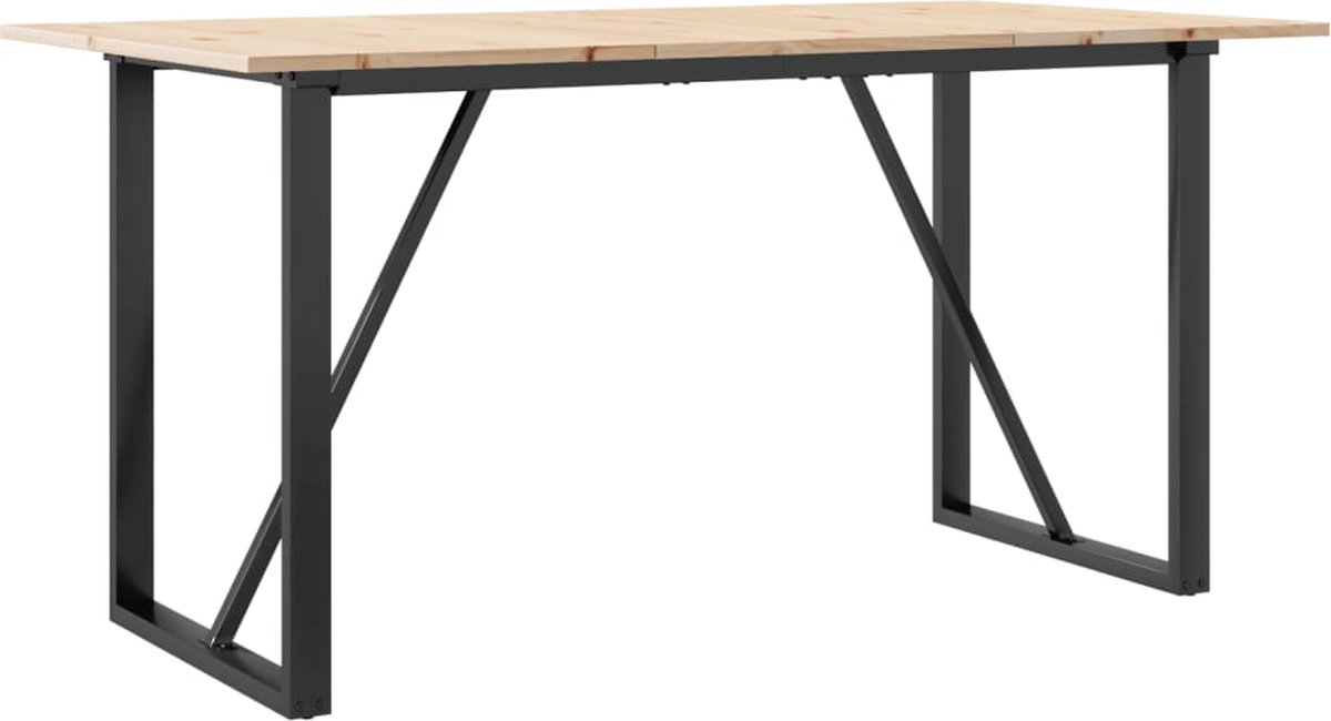 vidaXL Eettafel - O-frame - 140x80x75 - cm - massief - grenenhout - en - staal Bruin