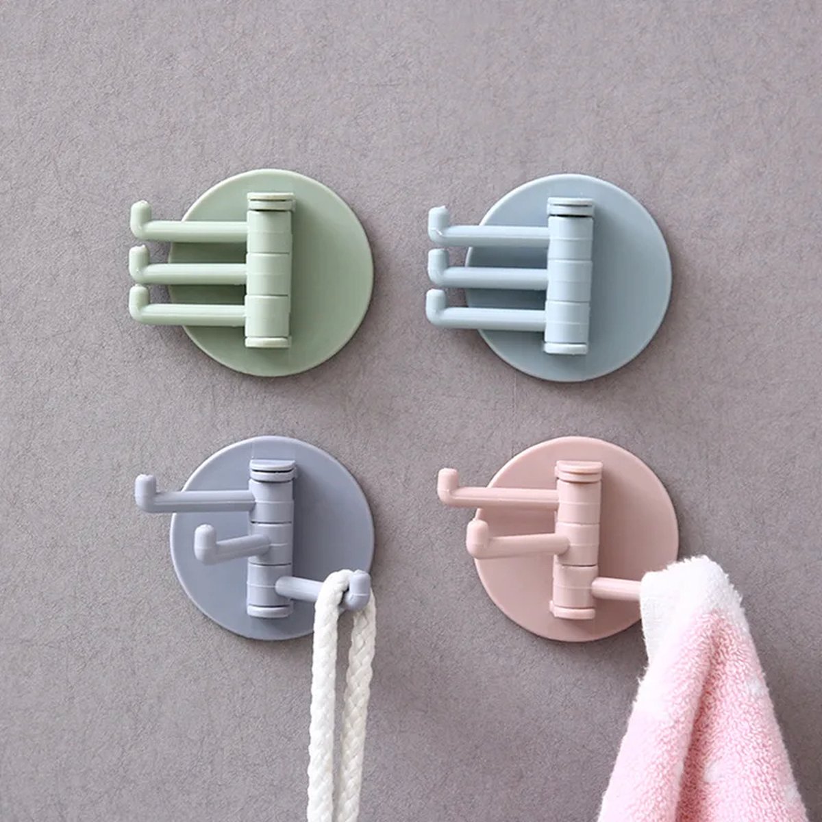 RVS Handdoekhaak met 3 haaks - Set van 4 Stuks - Zelfklevend zonder Boren - Vier kleuren - Badjas Theedoek Hanger Keuken Badkamer Handdoek Haakjes