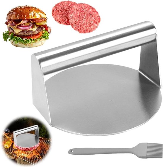 Stapelbaar, roestvrij staal steak gewicht rond (8 inch) 3 stuks, 2,0 kg stapelbare grillpers voor ideaal gewicht. Voor vlees, spek, hamburgers, panini's en groenten op een koekenpan, bakplaat of