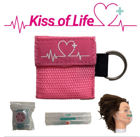 Foto: Reanimatiemasker kiss of life reanimeren sleutelhanger met ring roze 1 stuks