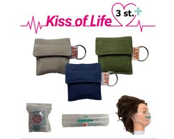 Reanimatiemasker Kiss of Life| Sleutelhanger | Beige - Groen - Blauw | Beademingsmasker | Handgemaakt | € 2,50 per item naar ACT | Steun het GOEDE DOEL! | Circulaire economie | Up-cycling