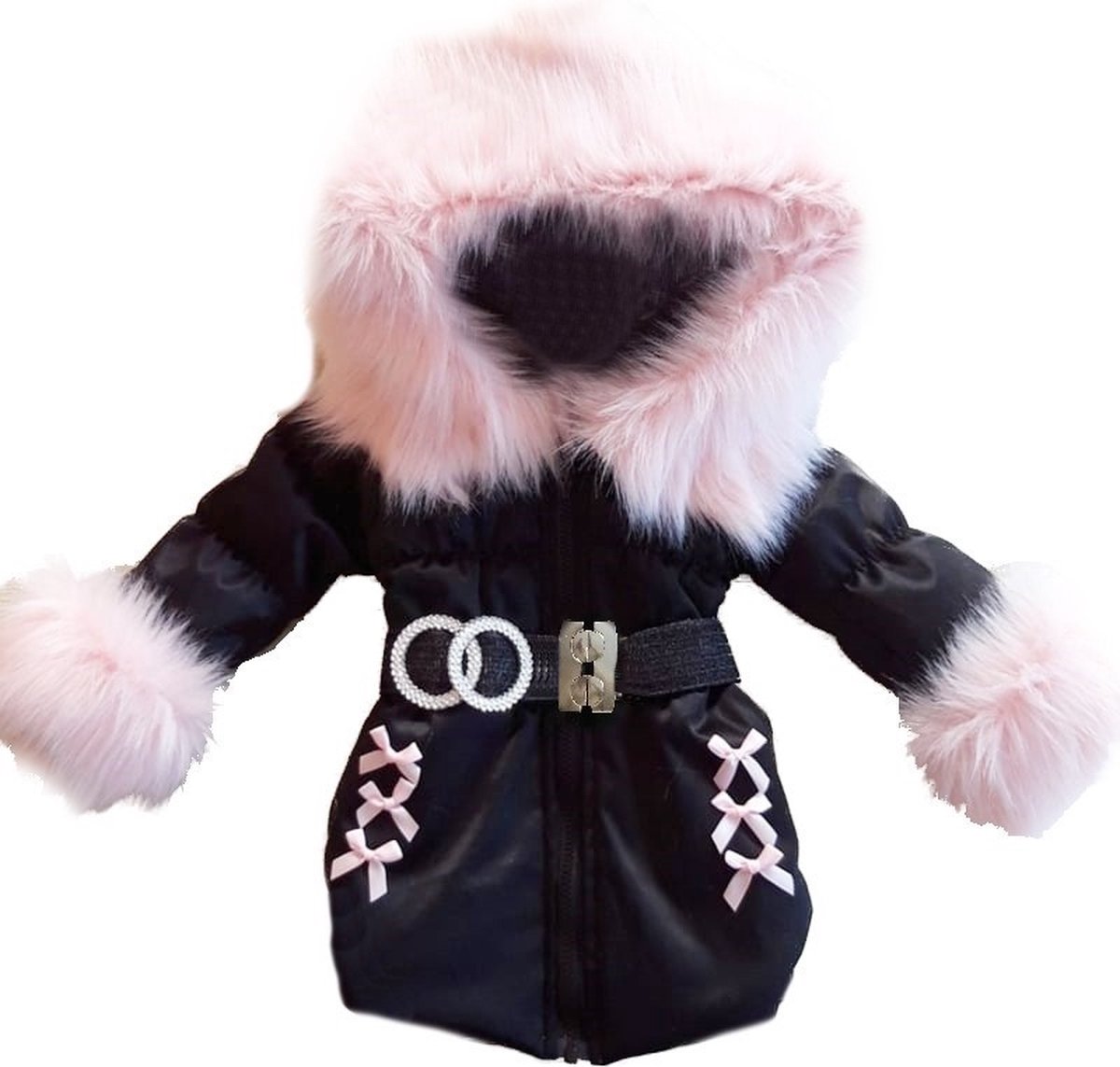 BamBella® Winterjas zwart - Maat 92- Luxe Bontkraag jas Imitatiebont jas kind zwart kinderjas jasje met grote bontkraag