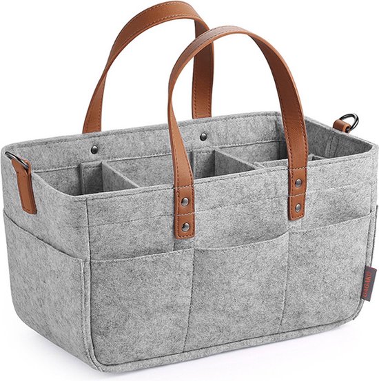 Baby organizer - Kinder organizer - Luiertas - Grijs - Vilt - Baby - Kind - Mama - Organizer - Stijlvol - Kinderwagen - Buggy - Tas - Auto organizer - Reistas - Opbergtas - Verzorgingstas - Kids - Kinderkamer - Compact - Luiers - Doekjes - Cremes