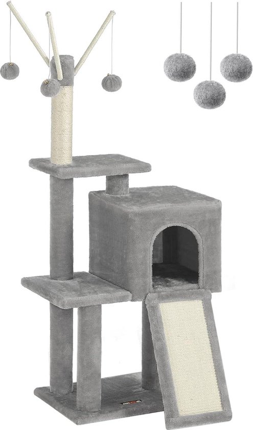 FEANDREA Arbre à Chat, Hauteur 118 cm, Tour de Jeux, Chaton, Gris Clair PCT143W0