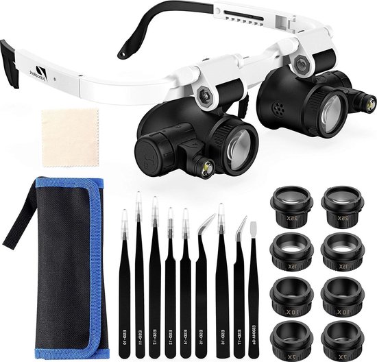 Kidoo 1X tot 6X Hoofdband Vergrootglas met LED Licht, Handsfree Hoofd Mount Vergrootglas Vizier Headset Loep Gereedschap Voor Professionele Sieraden Close Werk Naaien Ambachten Lezen Reparatie