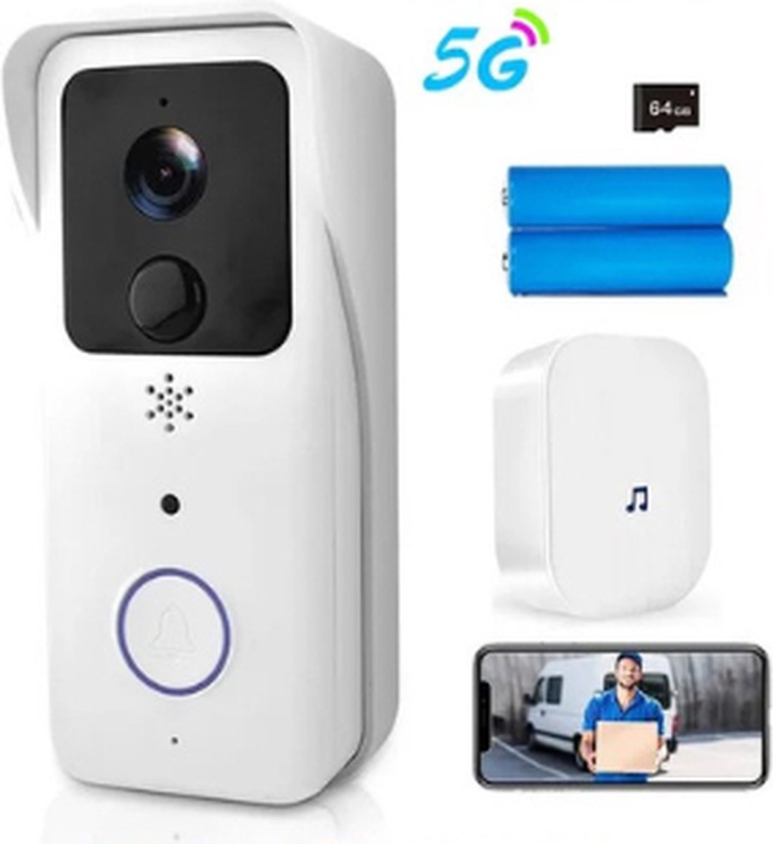 Draadloze WiFi videodeurbel met bel - 1080P HD - Slimme