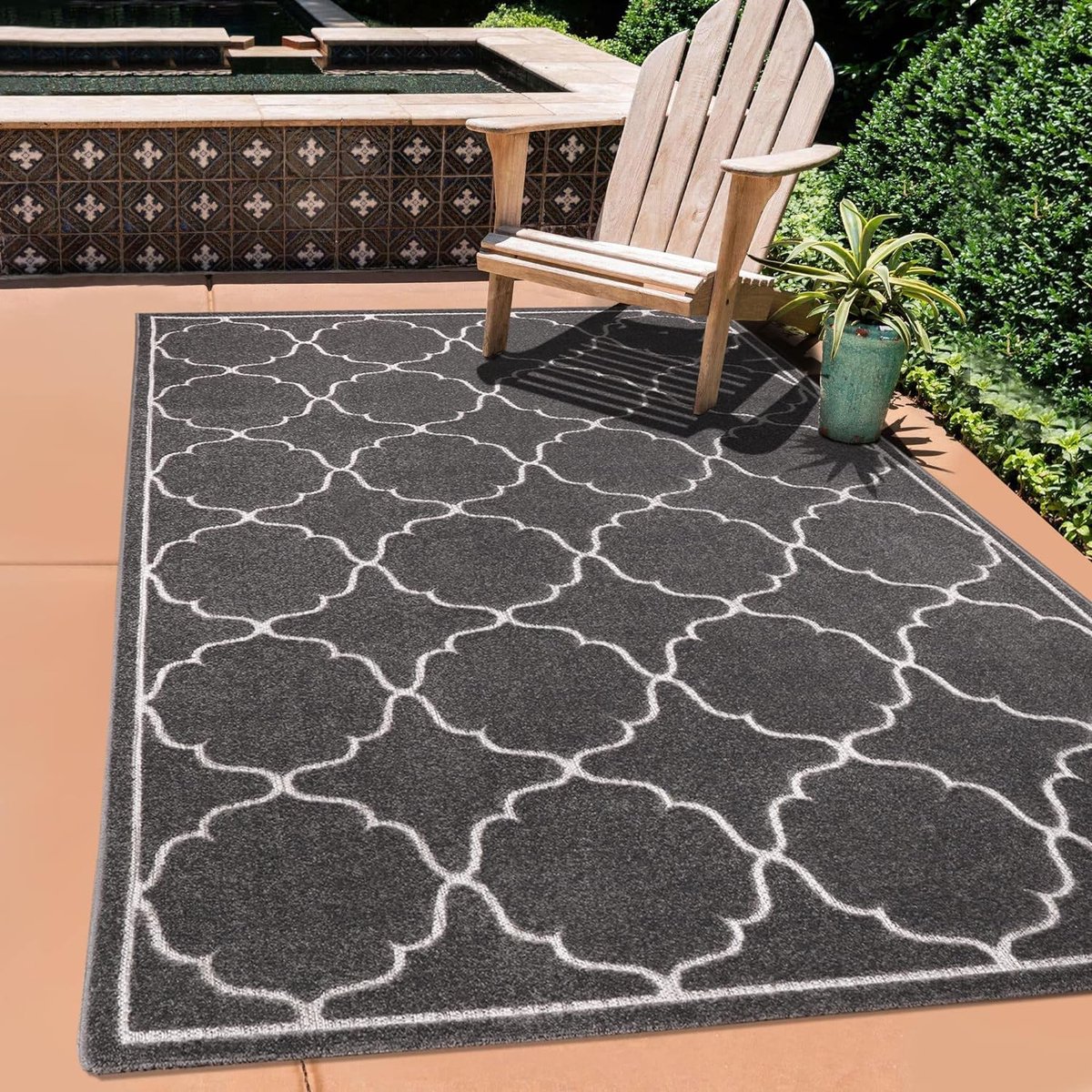 Outdoor tapijt, weerbestendig, tapijt voor binnen en buiten, balkontapijt, waterafstotend, tapijten voor terras, tuin, keuken, badkamer of woonkamer, grijs, 80 x 150 cm