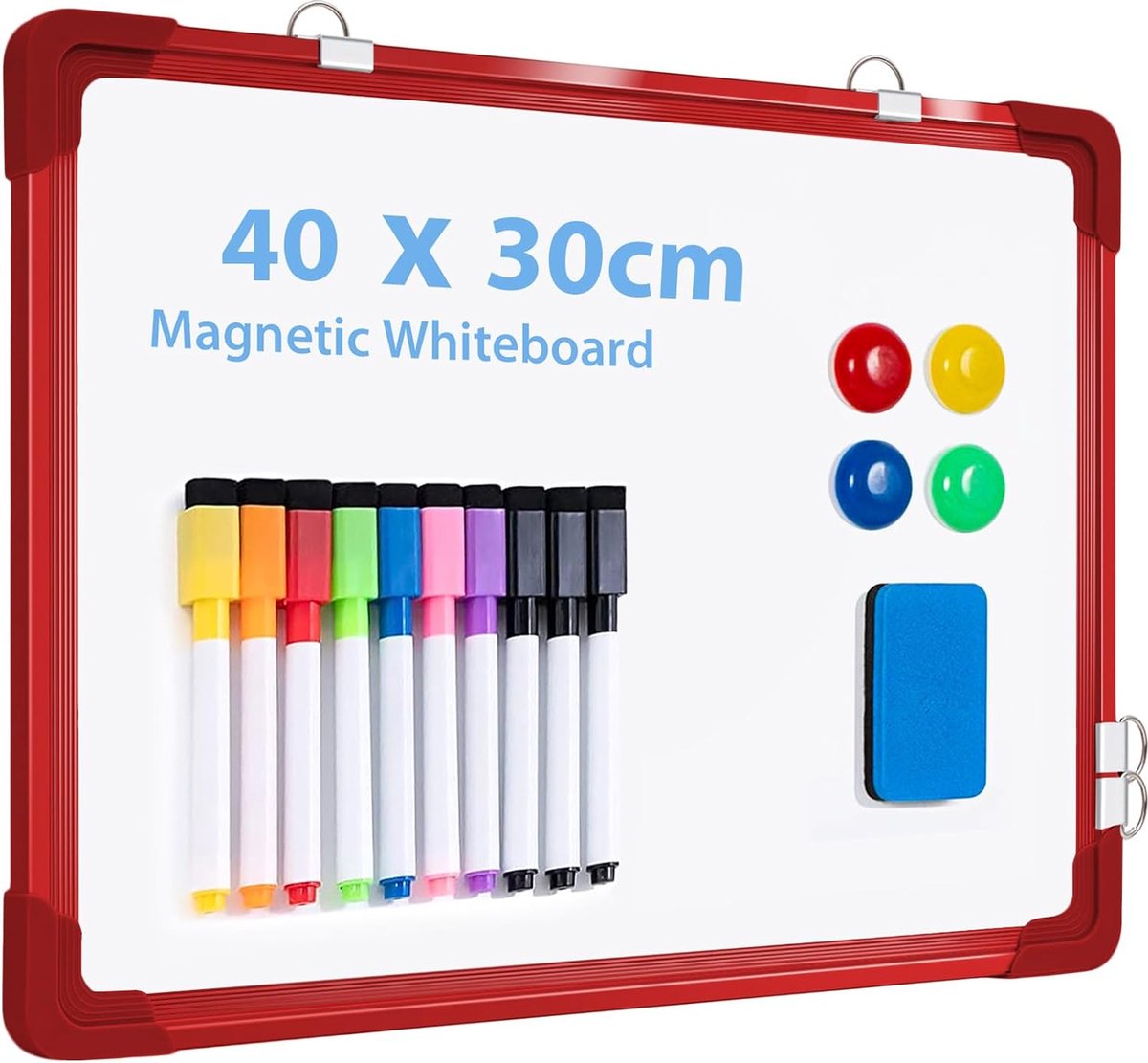 Ohuhu Mini Whiteboard A3, Dry Erase klein wit bord met 10 pennen, 4 magneten en 1 gum, 40 x 30 cm dubbelzijdig desktop magnetisch whiteboard met standaard, voor muur, tekening, herinnering