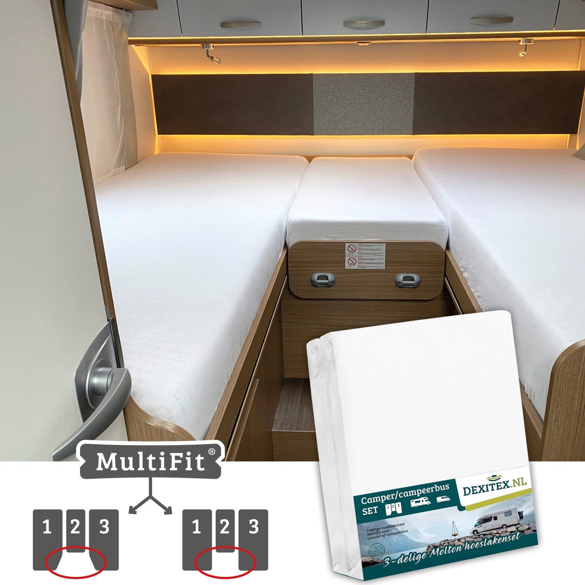 Dexitex Molton 3 delige set /Geschikt voor Camper lengtebedden of enkele bedden