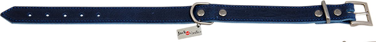 Jack and vanilla blauwe halsband in Italiaans rundsleder 50 cm x 30 cm nekomtrek 33-41 cm afgewerkt met matte chroom. TIP meet de nekomyrek van uw hond - Meten is weten