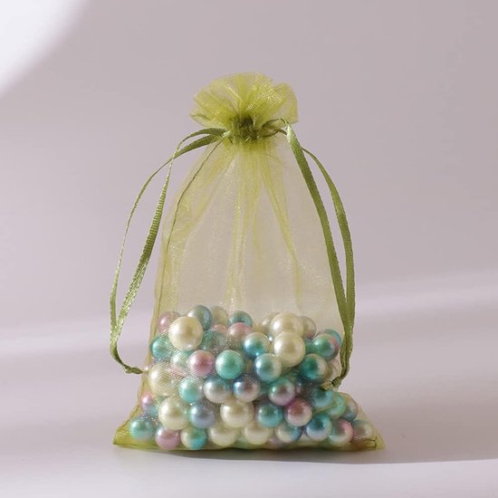 Organza zakjes met sneeuwsterren groen – 2103 – Organza Store