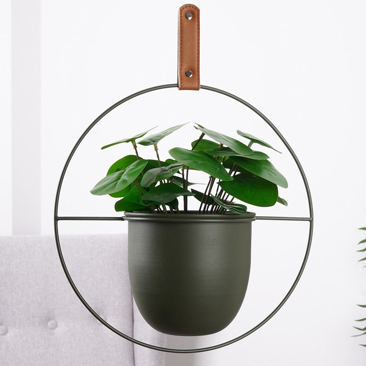 Panier Suspendu Pour Plantes 30 Cm – Métal Noir + Base Bois, Corde Réglable, Crochet Inclus – Idéal Intérieur Extérieur, Style Minimaliste