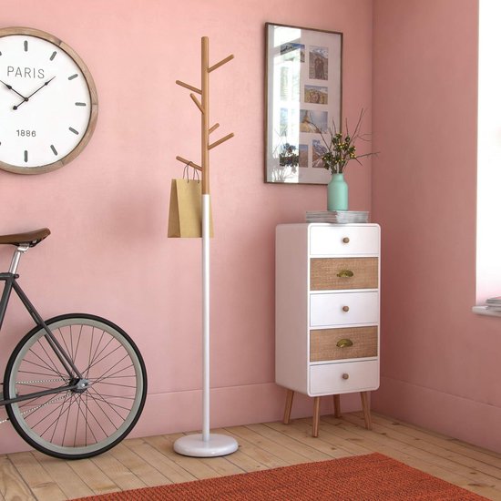 Versa Derby Minimalistische stijl kapstok, met 6 kleding- of tassenhaken of hangers voor in de gang, Afmetingen (H x B x H) 185 x 30 x 30 cm, Metaal