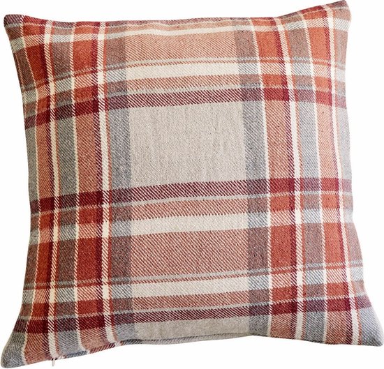 LOBERON Housse de coussin Tartan rouge/beige