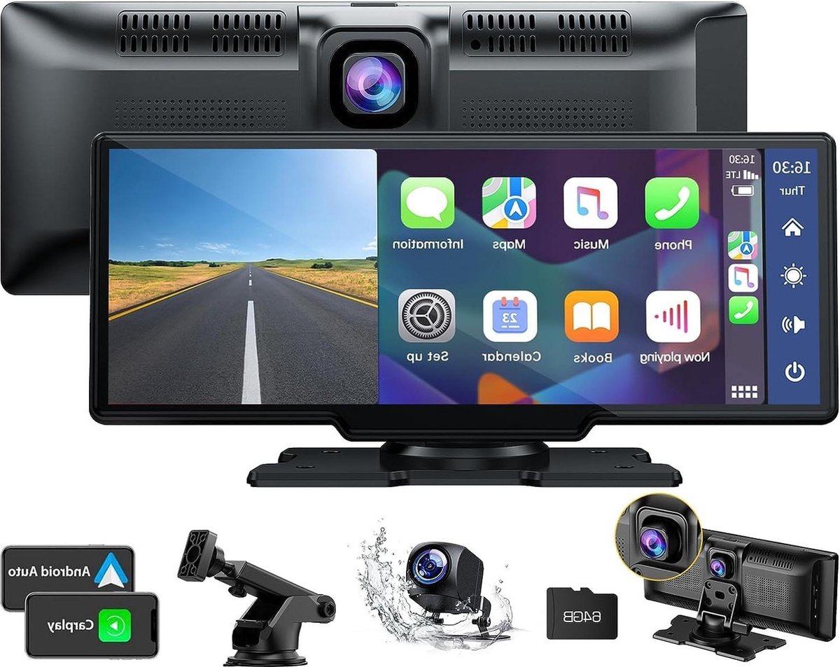 Apple Carplay Android Auto Stereo 9.26" Dash-Cam Autoradio 2K Front 1080P Achteruitrijcamera Navigatie Siri Bluetooth GPS Google FM AUX Mirror-Link 64G TF Carplay scherm