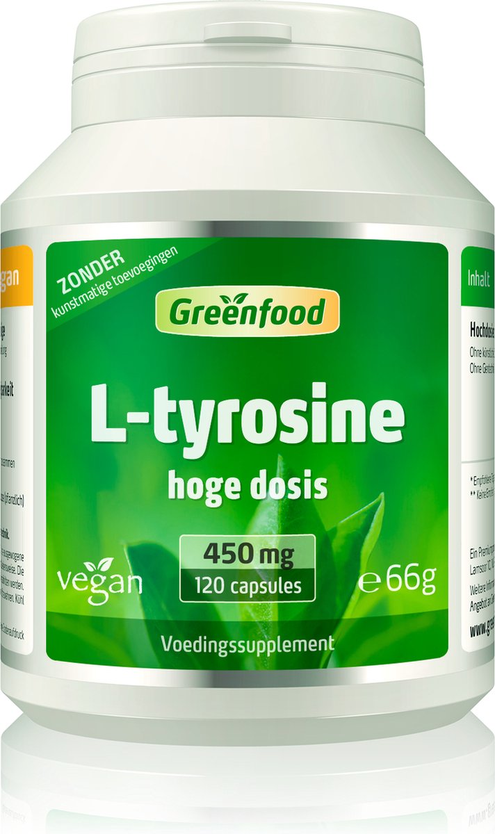 Goedkoopste Greenfood L-tyrosine, 450 mg, hoog gedoseerd, 120 capsules, veganistisch - belangrijk aminozuur. Geproduceerd door gisting. Zonder kunstmatige toevoegingen. Zonder genetische manipulatie. Vegi capsules.