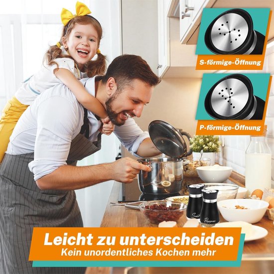 katmerio Zout- en peperstrooier, set van 2, 120 ml glazen bodem, zoutvaatje, klein, kruidenstrooier met roestvrijstalen deksel, kruidenstrooier, keukenaccessoires voor huis, keuken, restaurant