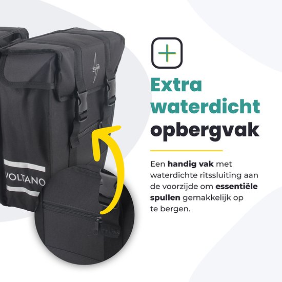 Voltano Dubbele Fietstas Urban Flow XL Afgeschuind - Zwart - 40 Liter - 100% Waterdichte Fietstassen - Fietstassen Elektrische Fietsen
