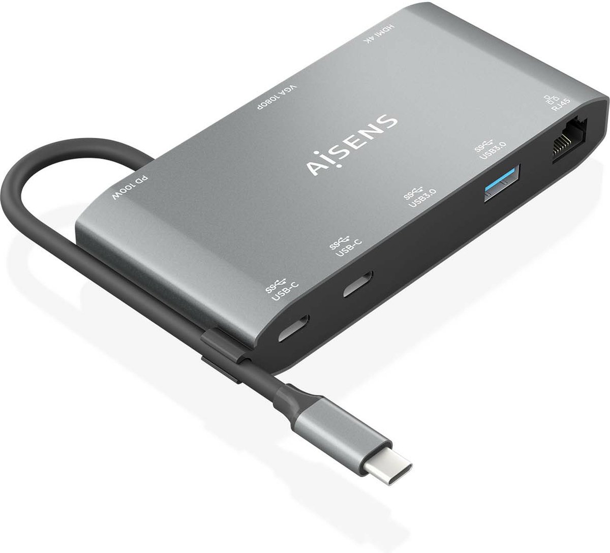AISENS ASUC-8P010-GR laptop dock & poortreplicator Bedraad USB 3.2 Gen 1 (3.1 Gen 1) Type-C Grijs