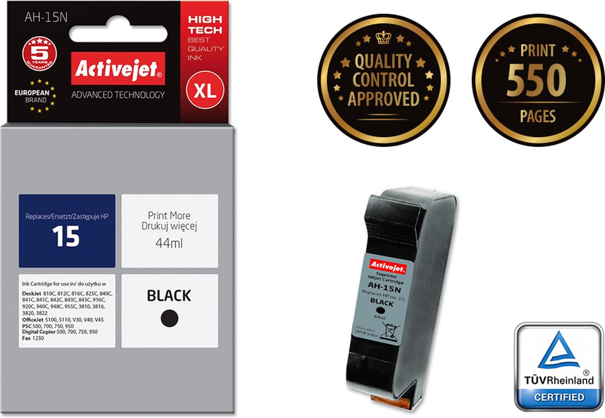 Ink Activejet AH-15N (AH-615N) (replacement HP 15 C6615N; Supreme; 44 ml; Black)