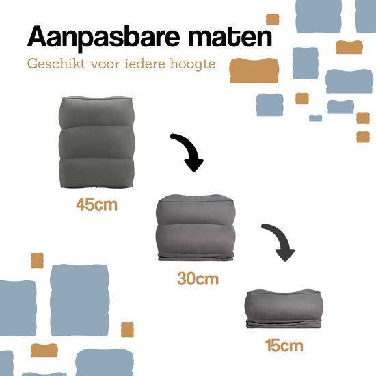 DIVERZA Vliegtuigbedje - Reiskussen - Opblaasbaar - Voetensteun - Voor in het vliegtuig - Trein - Auto - Donker Grijs - Inclusief opbergzak van DIVERZA — afbeelding 3