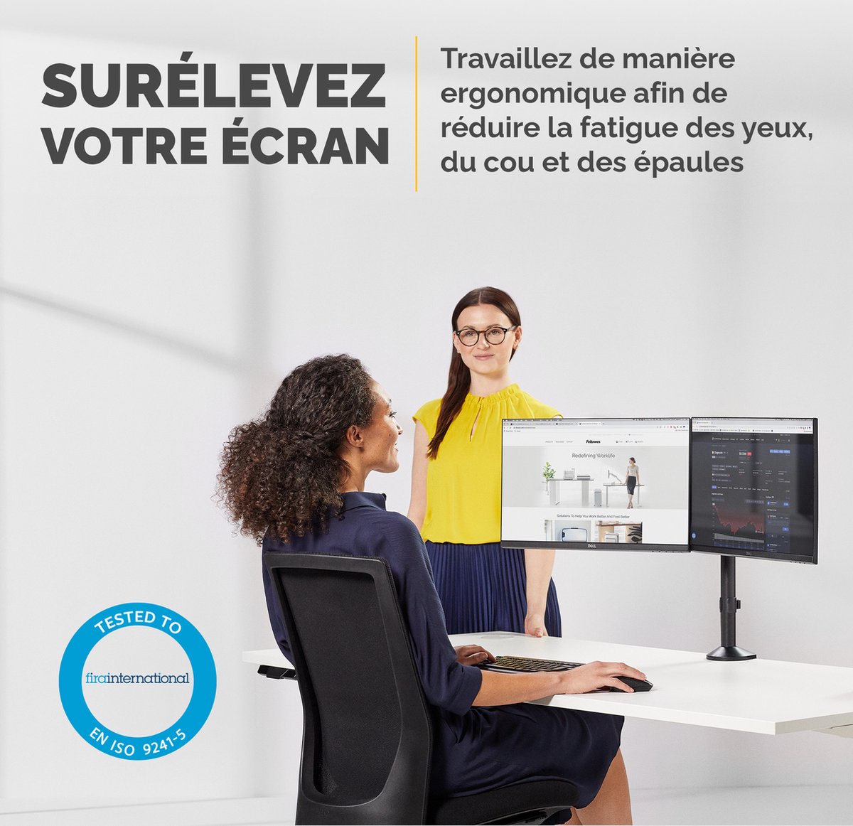 Fellowes Reflex Dubbele Monitor Arm - verstelbaar voor 2 schermen thumbnail 2