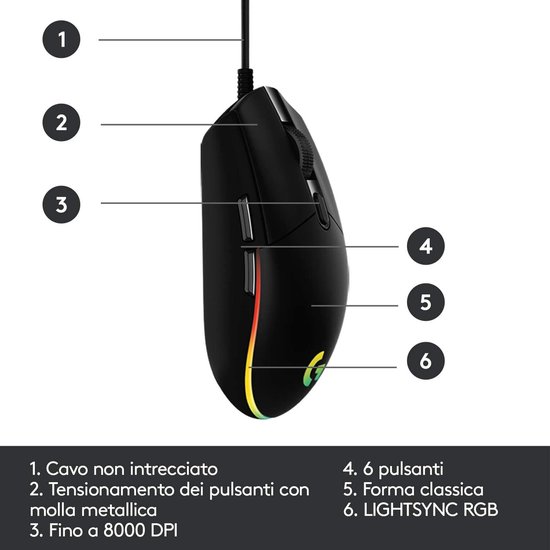 Logitech G203 LIGHTSYNC - Bedrade Gaming Muis - RGB verlichting - Zwart