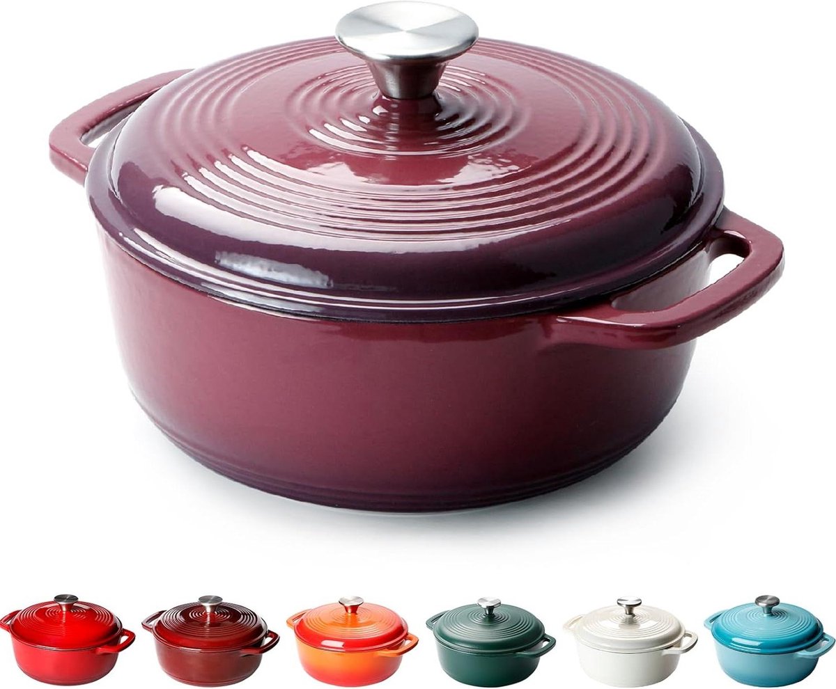 Ronde robuuste gietijzeren braadpan 22 cm 3 l 43 kg - deksel non-stick geëmailleerde Nederlandse oven voor alle kookplaten - paars