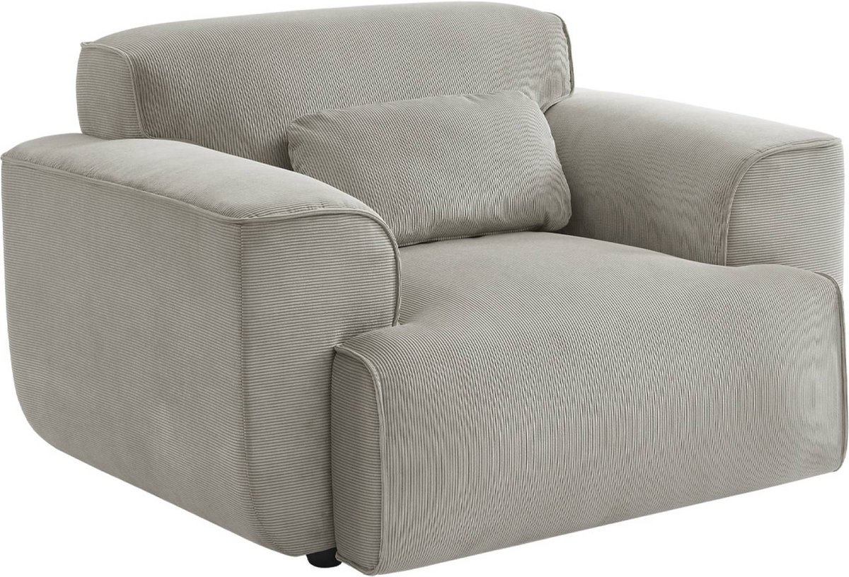 sweeek - Corduroy fauteuil, ronde lijnen, kussen inbegrepen, wallas, b 118 x d 98 x h 73cm