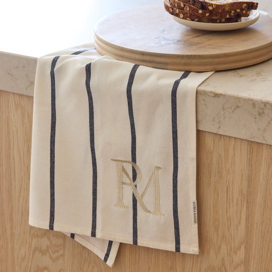 Foto: Riviera maison keukendoek keukentextiel strepen ruiten rm stripes afdroogdoek 2 stuks beige