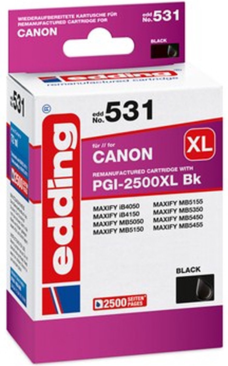 Edding Inktcartridge vervangt Canon PGI-2500BK XL Compatibel Zwart EDD-531 18-531