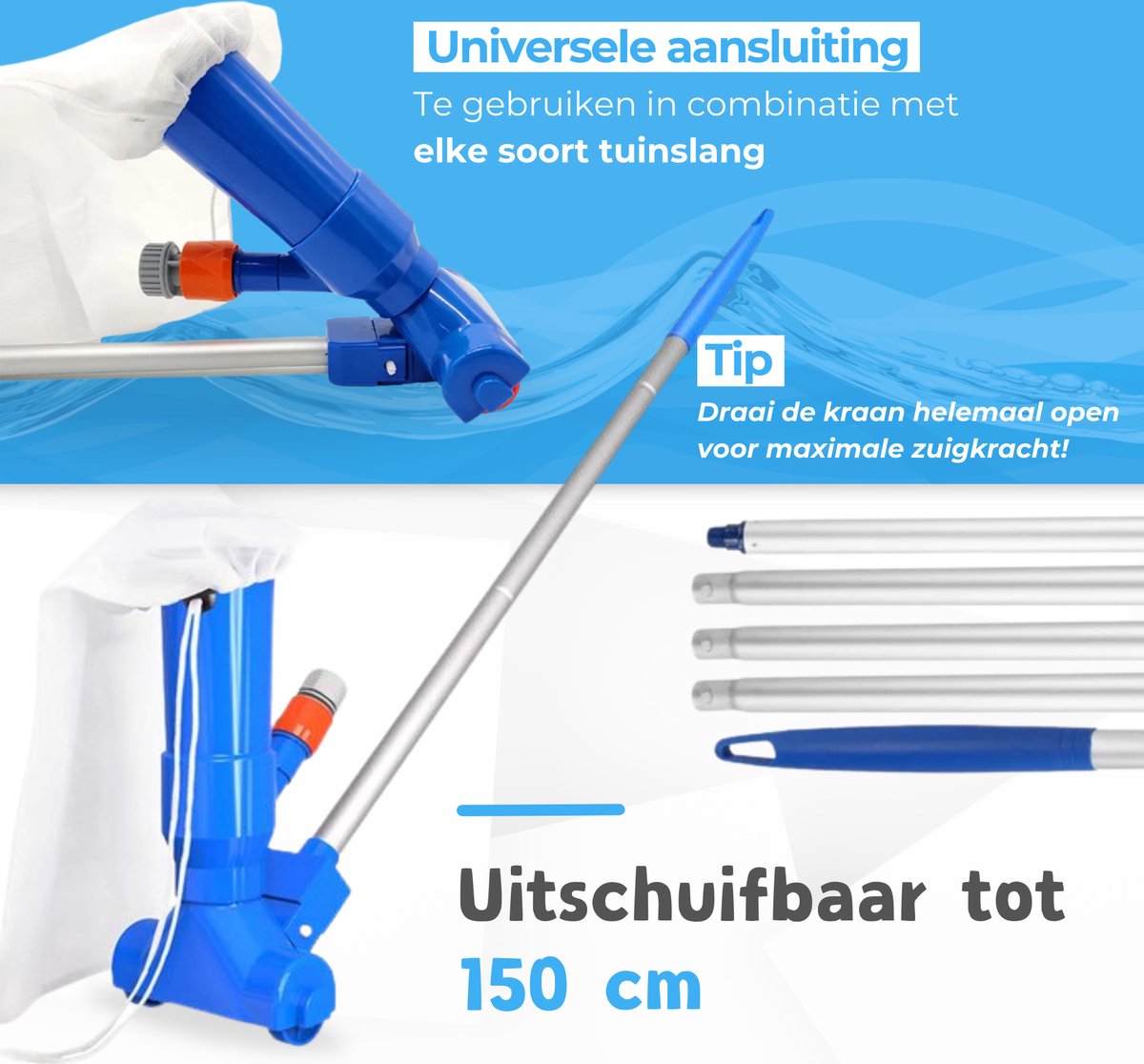 Summer Spark Zwembad stofzuiger - Zwembadonderhoud - Inclusief 5-delige steel (150cm) - Geschikt voor Intex & Bestway Zwembaden - Zwembad bodem reiniging - Zwembadstofzuiger - Bodemzuiger Zwembad - Zwembadreiniger - Jacuzzi onderhoud — afbeelding 3