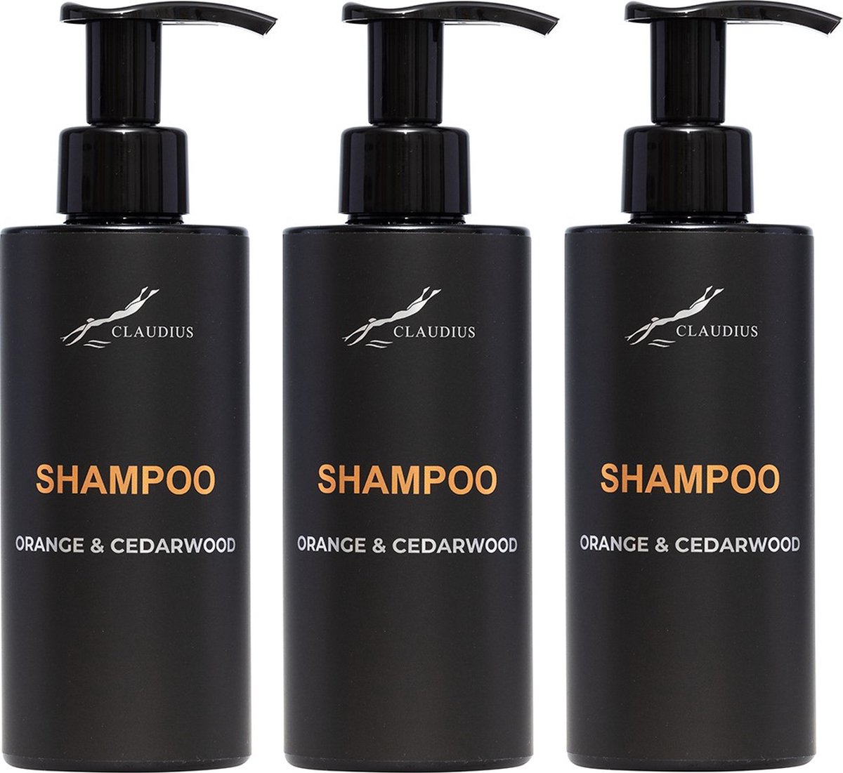 Shampoo Sweet Orange & Cedarwood 300 ml - met pomp - zwarte fles - set van 3 stuks - voordeelverpakking - haarverzorging