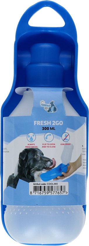 CoolPets Fresh 2Go waterfles – 300ml - Drinkfles – Drinkfles voor honden – Anti lek waterfles – Verkoeling onderweg - Blauw