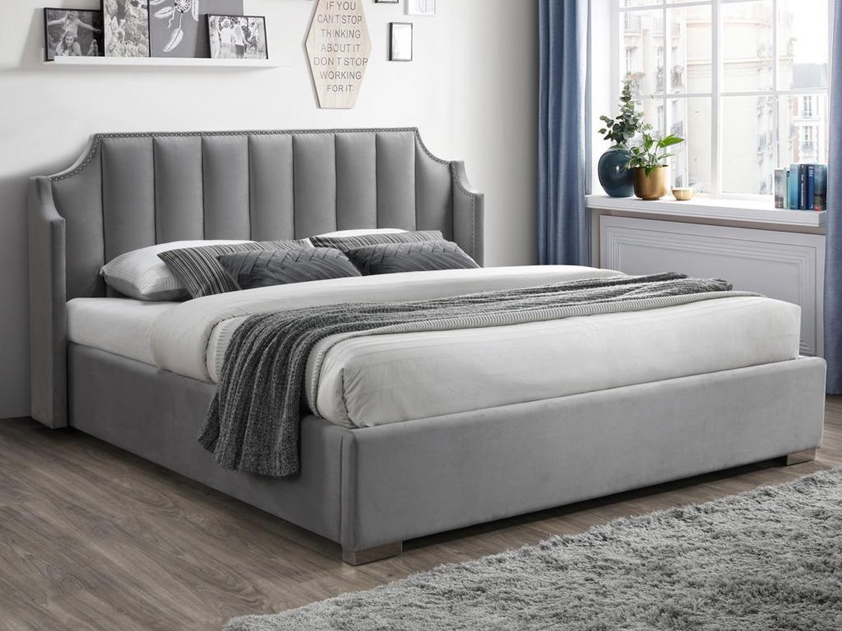 Vente-unique Bed met opbergruimte fluweel lichtgrijs 180 x