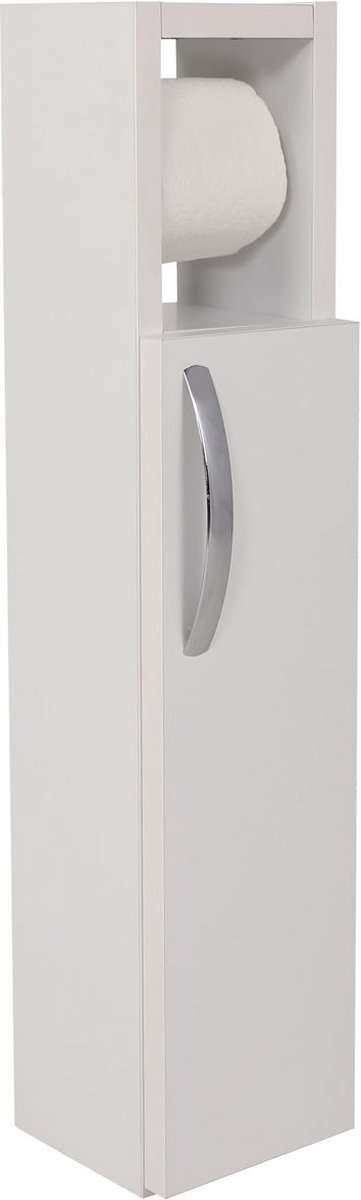 EMOB - Toiletkastje | 100% Melaminegecoat Spaanplaathout van 18 mm dik | 15 x 65 x 12 cm | Bevestigbaar aan de muur - Emob - Smalle kasten - Wit - Melamine - Smalle kasten - Op voorraad