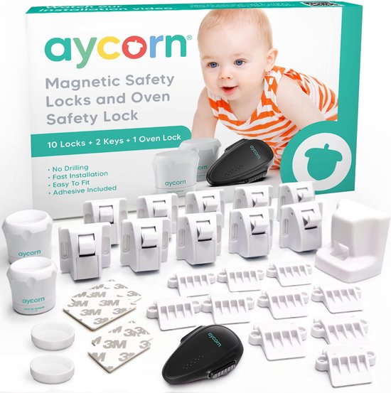 AYCORN Magnetisch Kinderslot – Kast en Oven – Magneet Beveiliging Kast en Oven – 10 Sloten en 2 Sleutels – Snel te Instaleren in Seconden – Incl Instructievideo – Nieuwste Ontwerp om Kinderen en Peuters te Beschermen – Geen Boor of Schroeven