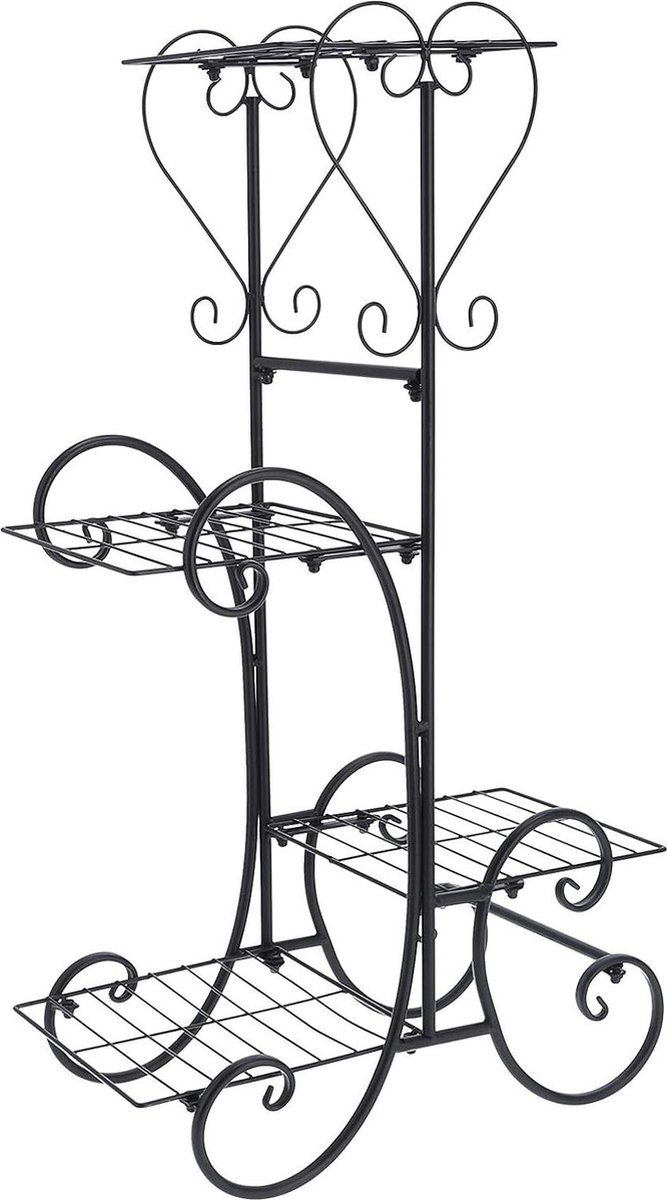 4-laags bloempot standaard decoratieve metalen plantenpot standaard plantenstandaard display plank binnen buiten tuin patio wit zwart