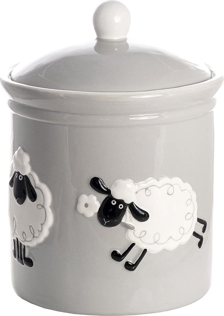 Keramische Voorraadpot met Deksel Schattige Keuken Opbergpot Groot Koektrommel met Schaap Ontwerp Keukenaccessoires en Cadeaus voor Schaapliefhebbers 2250ml